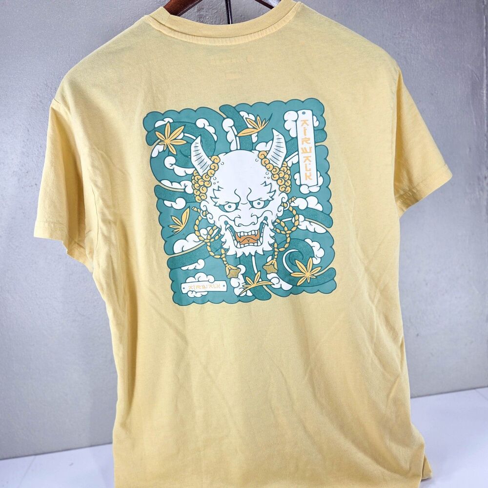 Airwalk Oni Demon Graphic T-Shirt Men’s Small Yellow Front Back Print